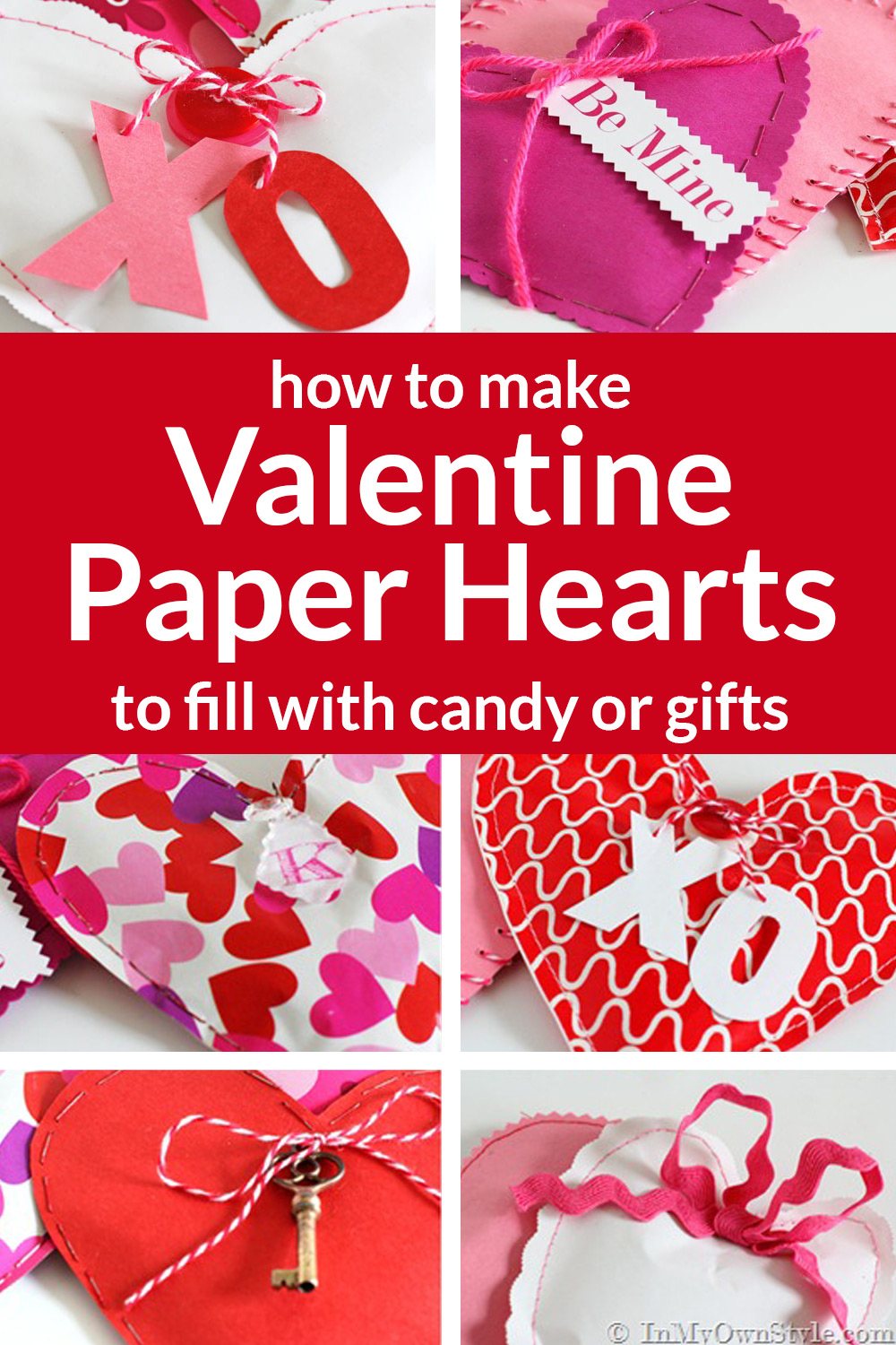 How to make paper heart pouches to fill with candy or a small gift to give for Valentine's Day