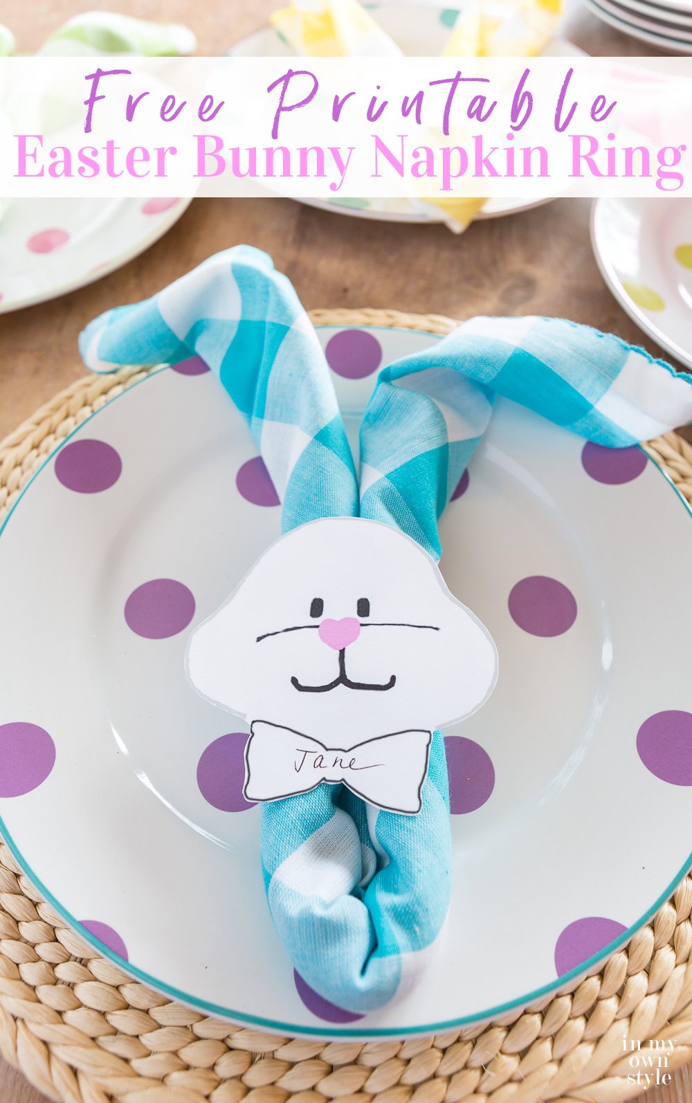 Easter bunny napkin on plate