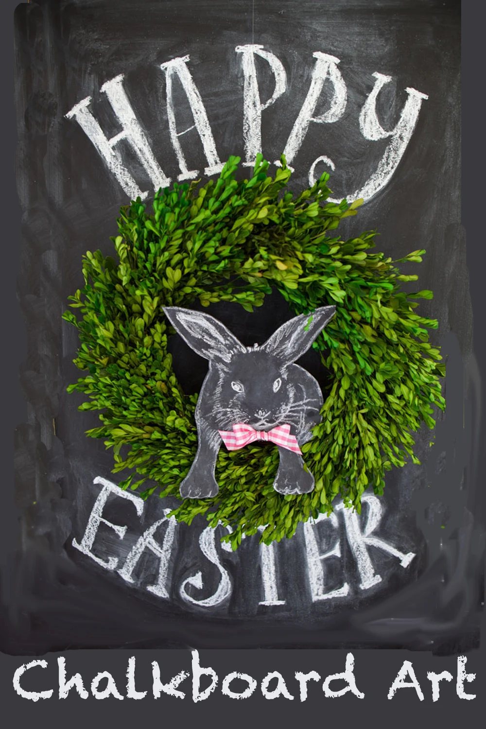 Easter Chalkboard art idea using a 3D wreath as part of the design.