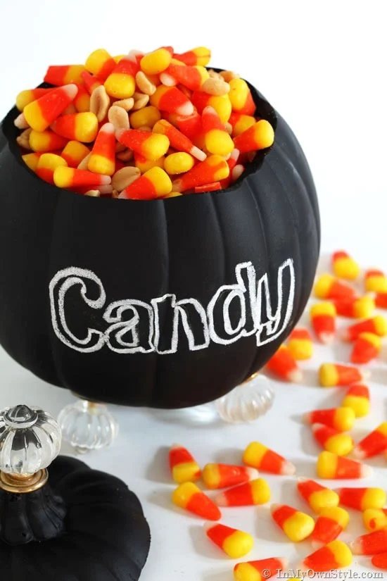 Foam-Pumpkin-Carving-Ideas-Candy-Jar-on-feet-made-from-cabinet-knobs