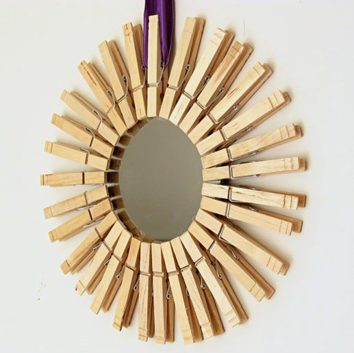 closeup image of DIY clothespin mirror