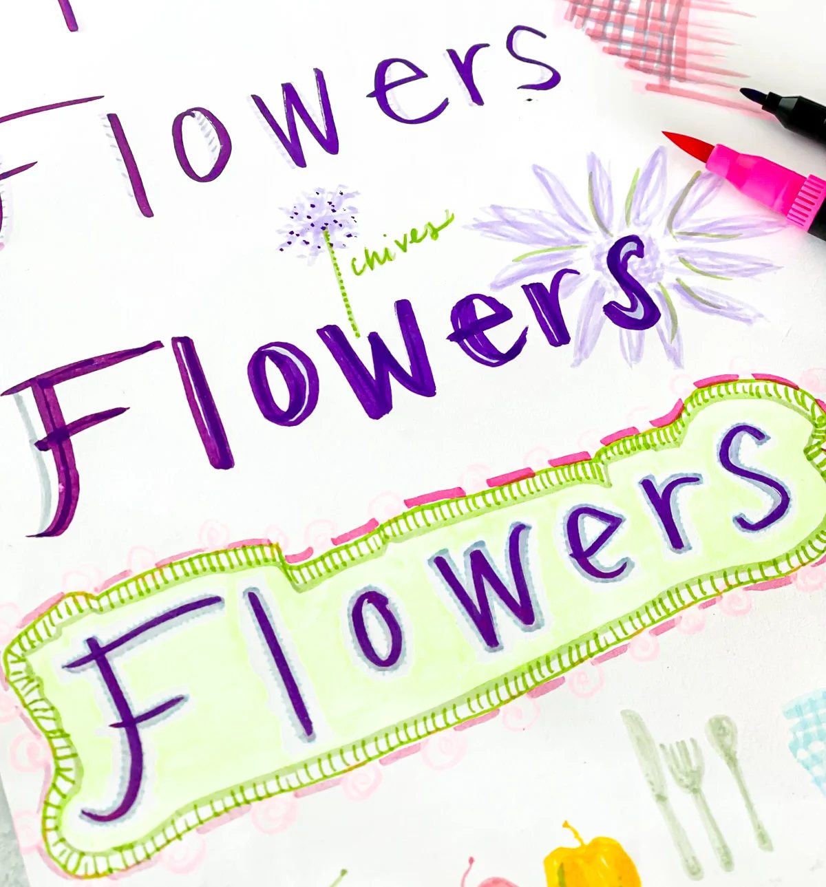 Using thin and thick markers to make plain printing and handwriting look decorative