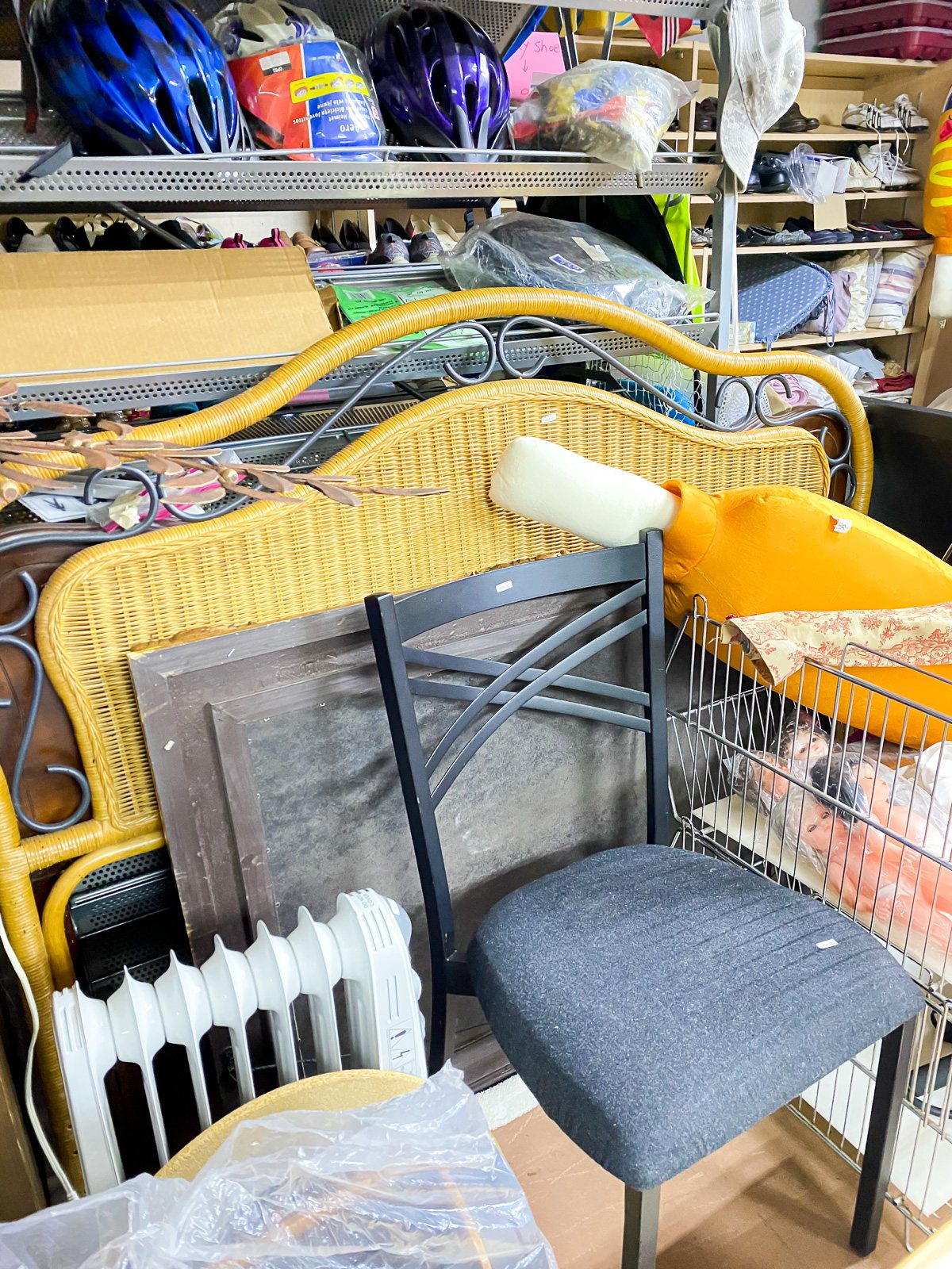 wicker bed frame at thrift store