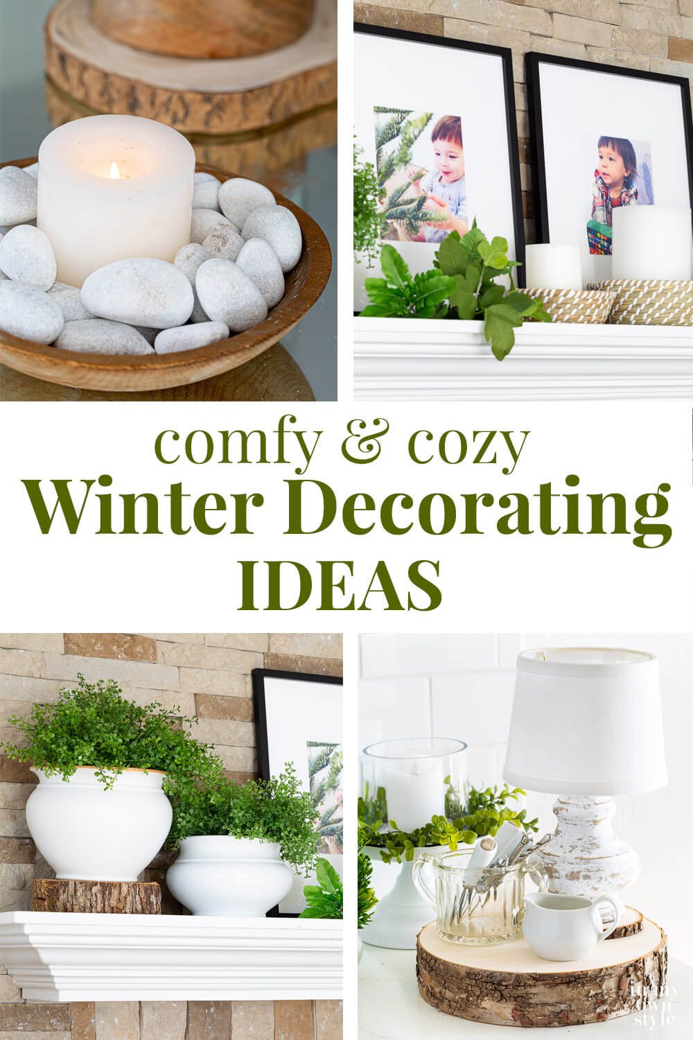 Home Decorating Ideas for Winter After Christmas. Text overlay says comfy cozy Winter decorating ideas