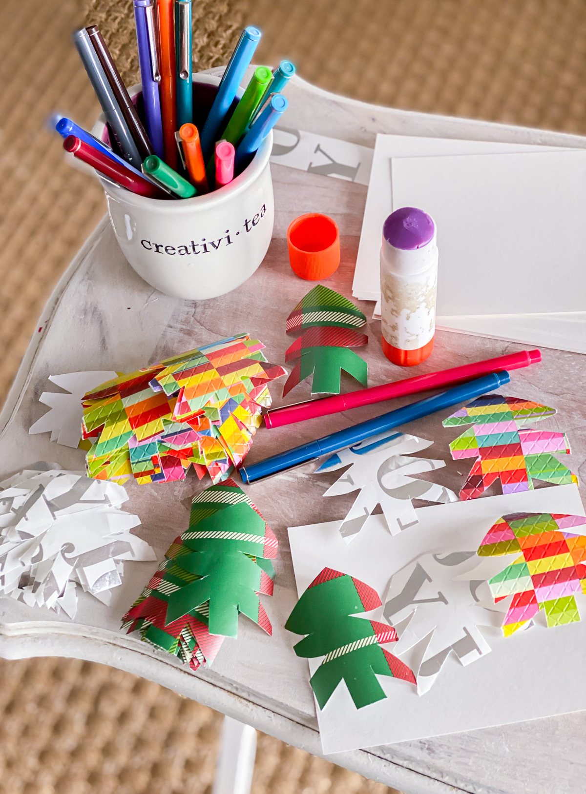 Crafting area to make easy handmade Christmas cards