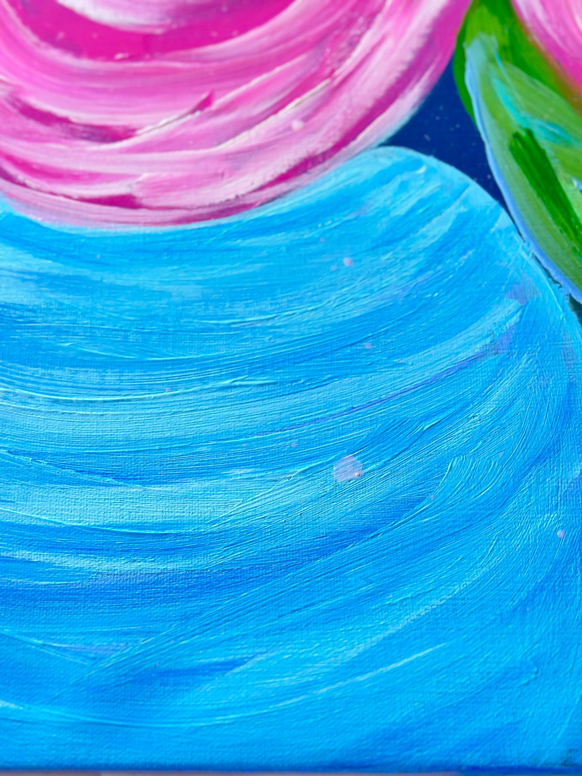 close up of acrylic paint brush strokes on a art canvas