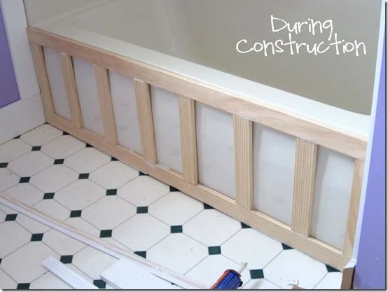During-construction---how-to add wainscoting around a bathtub.