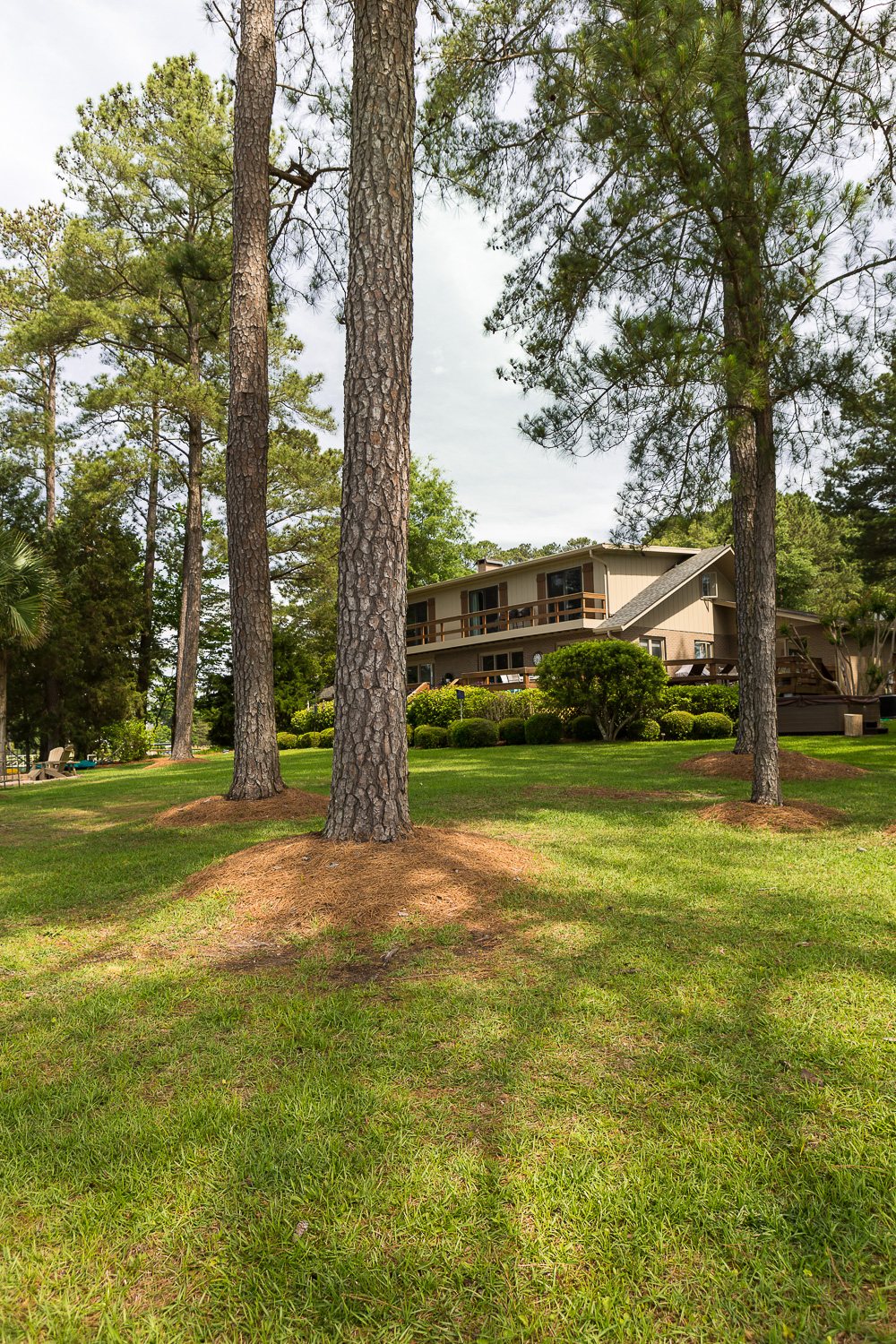 Lake house in rustic tree lined setting