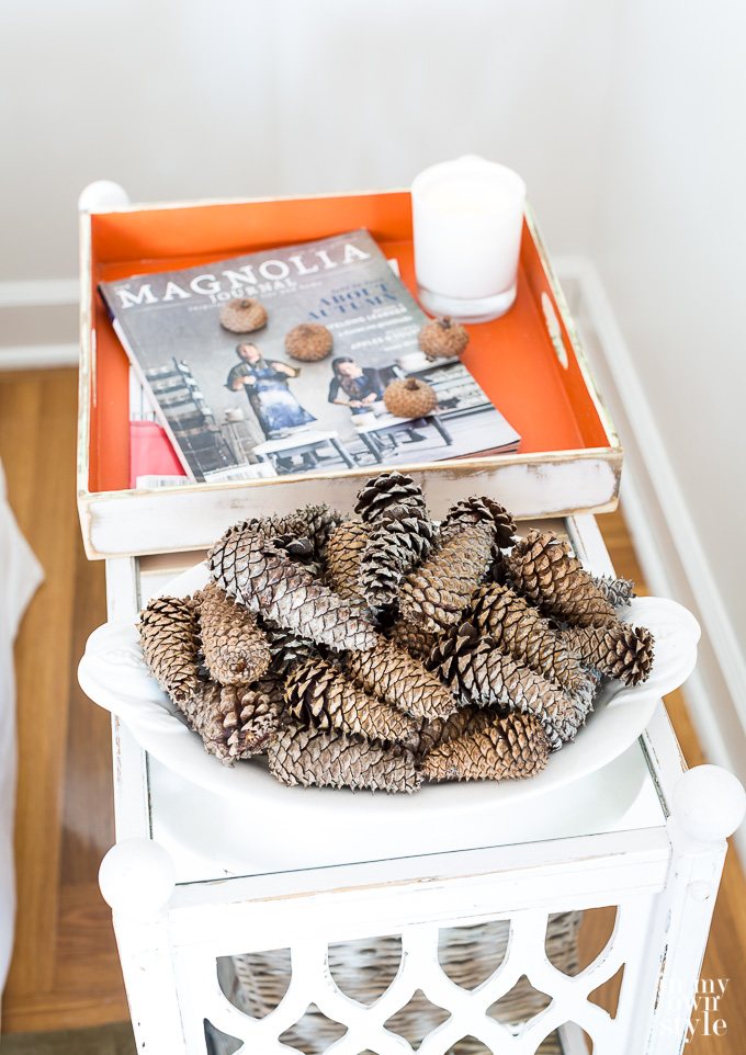 Inexpensive Fall Decorating ideas using pinecones and items around your home.