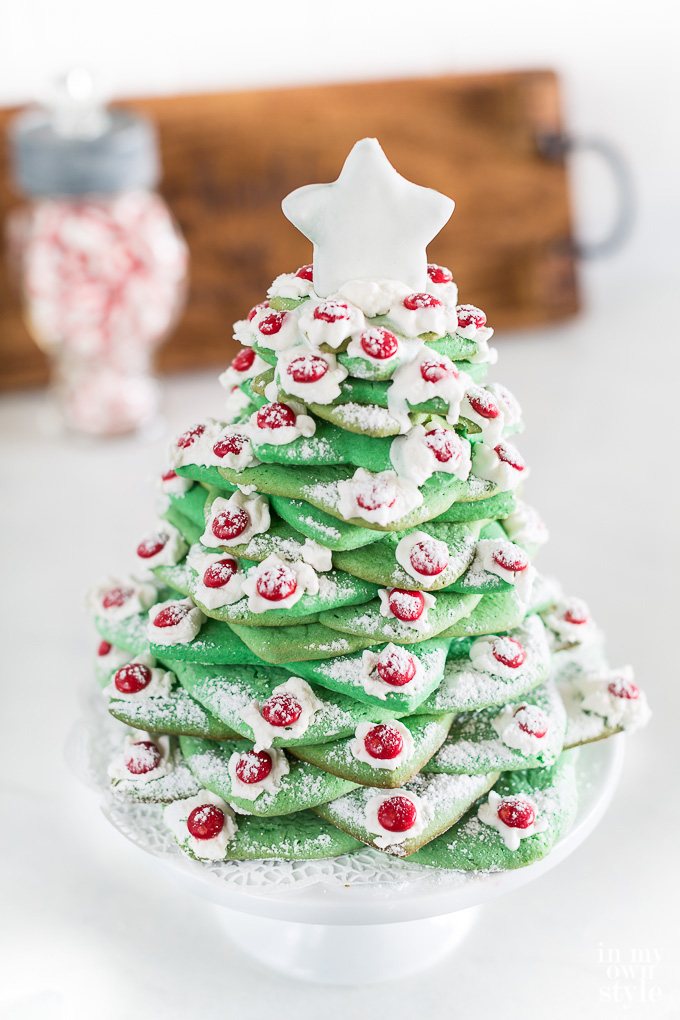 Wilton Christmas cookie tree made using star shaped cookie cutters