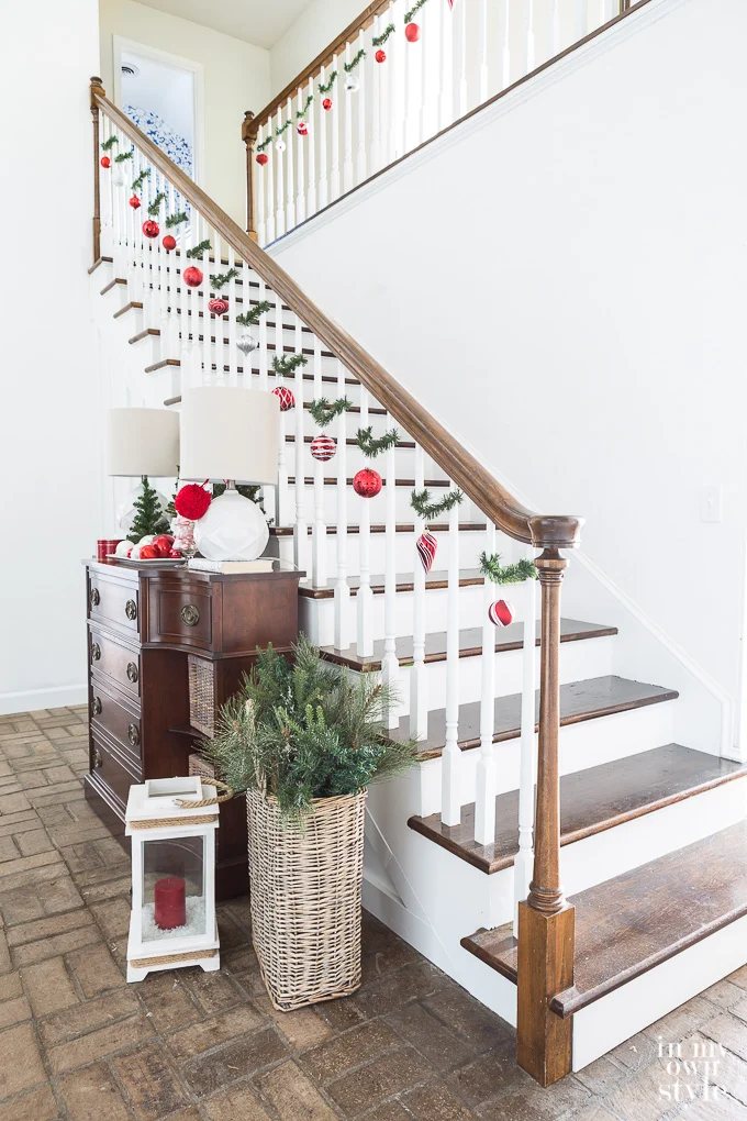Decorated for Christmas home entryway