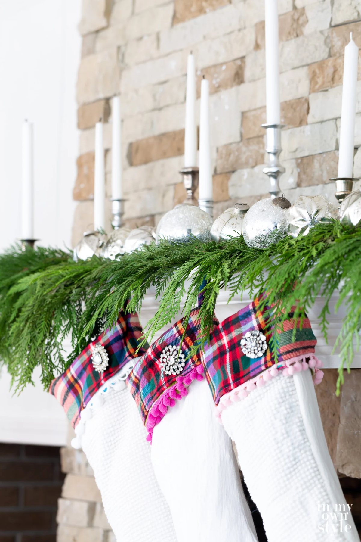 Christmas Mantel Decorating Idea Using Candles & Fresh Greenery