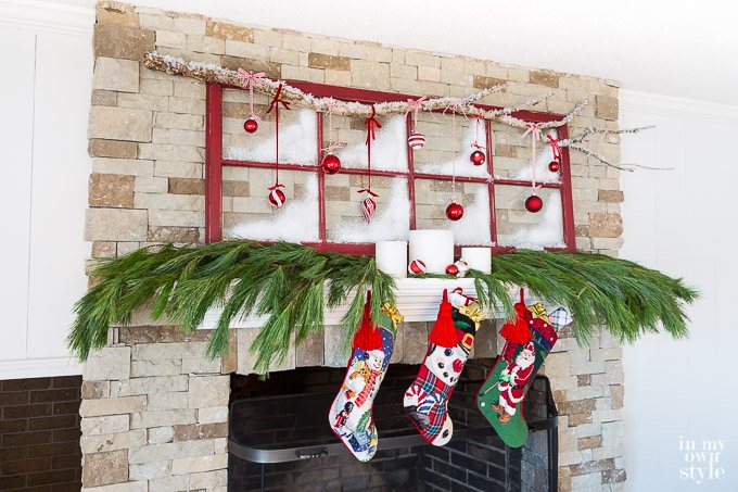 Christmas Mantel Idea Frosted Window Panes