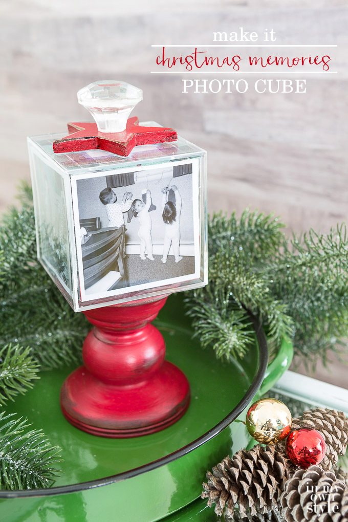 Christmas Memories Photo Cube on Pedestal