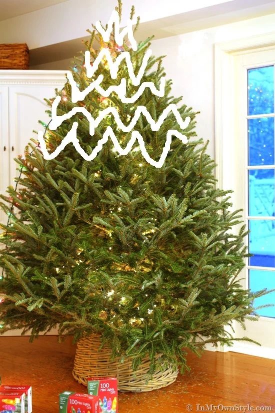 example of wrapping Christmas tree lights from the top
