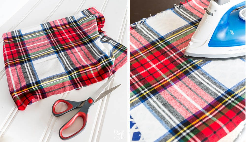 Wrapping fabric around frames and pressing with an iron