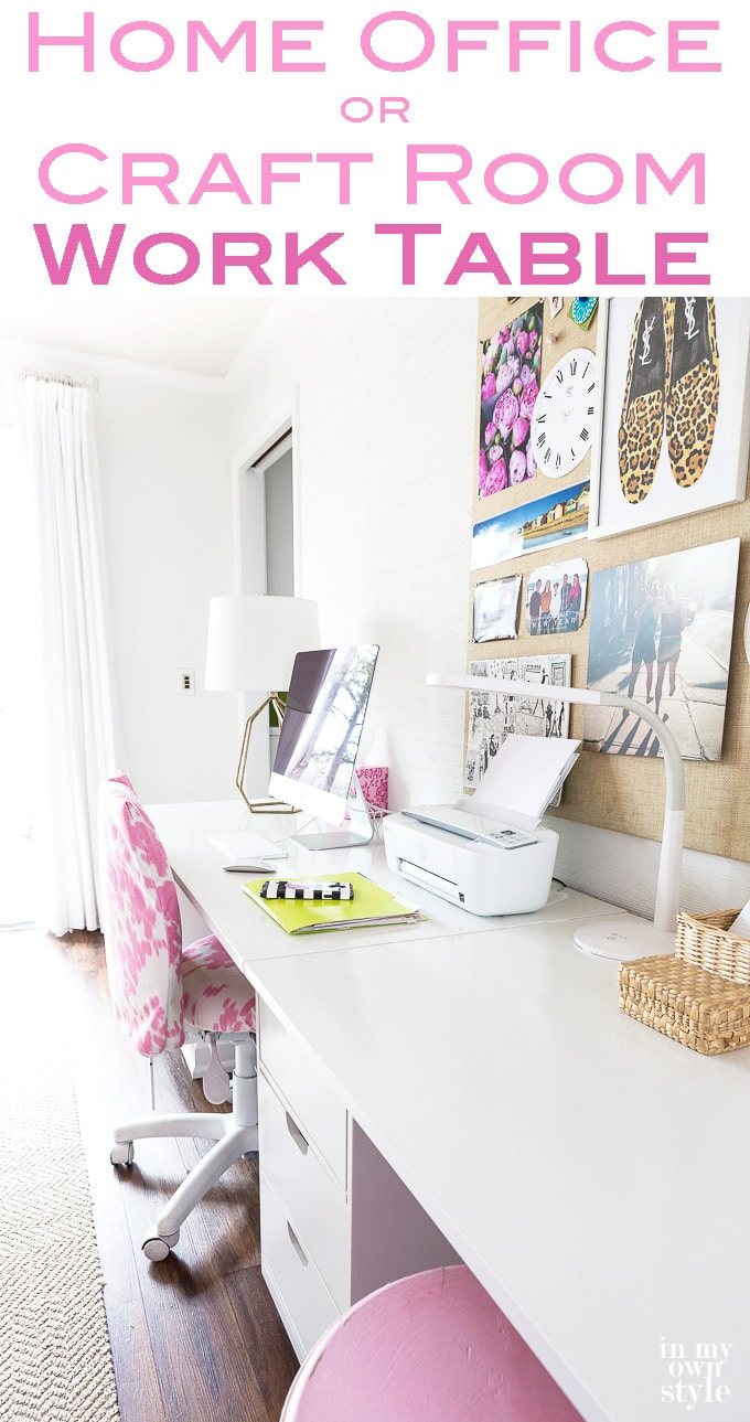 Craft room work table DIY. Decorating and organizing ideas for craft rooms and home offices.