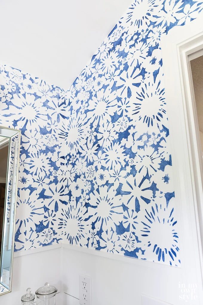 Bathroom with Faux wallpaper created with a stencil