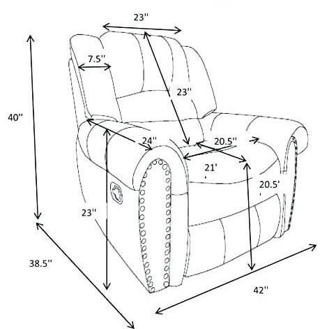 Diagram of measurements of a recliner and how a body should fit.