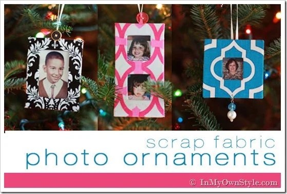 Scrap Fabric Handmade Christmas Tree Photo Ornaments