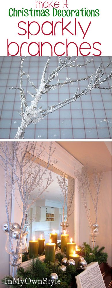 DIY sparkly glitter branches for holiday decorating. Fast and easy to amke using branches from you own yard. | InMyOwnStyle