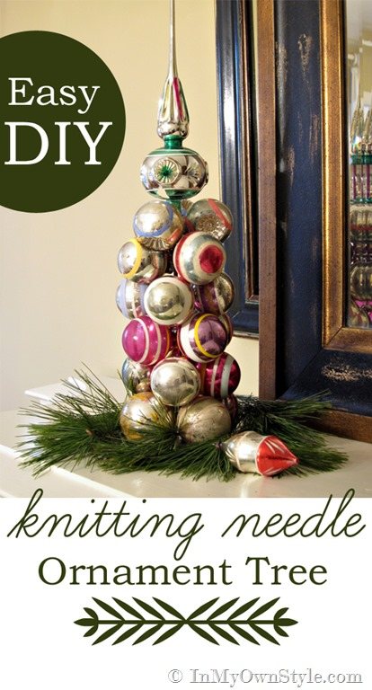 How to make a table top Christmas Ornament Tree using a knitting needle
