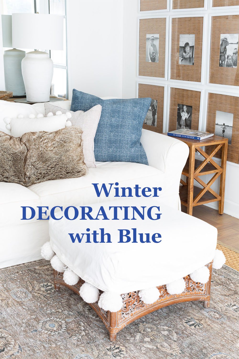 Winter home decorating ideas using the colors blue and white.