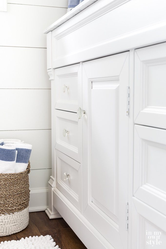 Bathroom makeover using a blue and white color scheme
