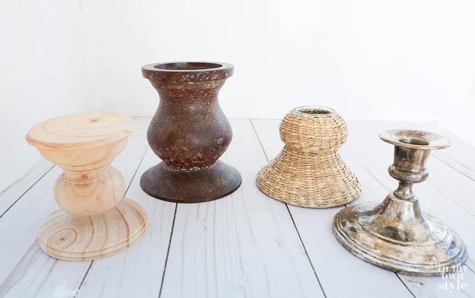 How to make a cake stand or pedestal stand by repurposing items you already own.
