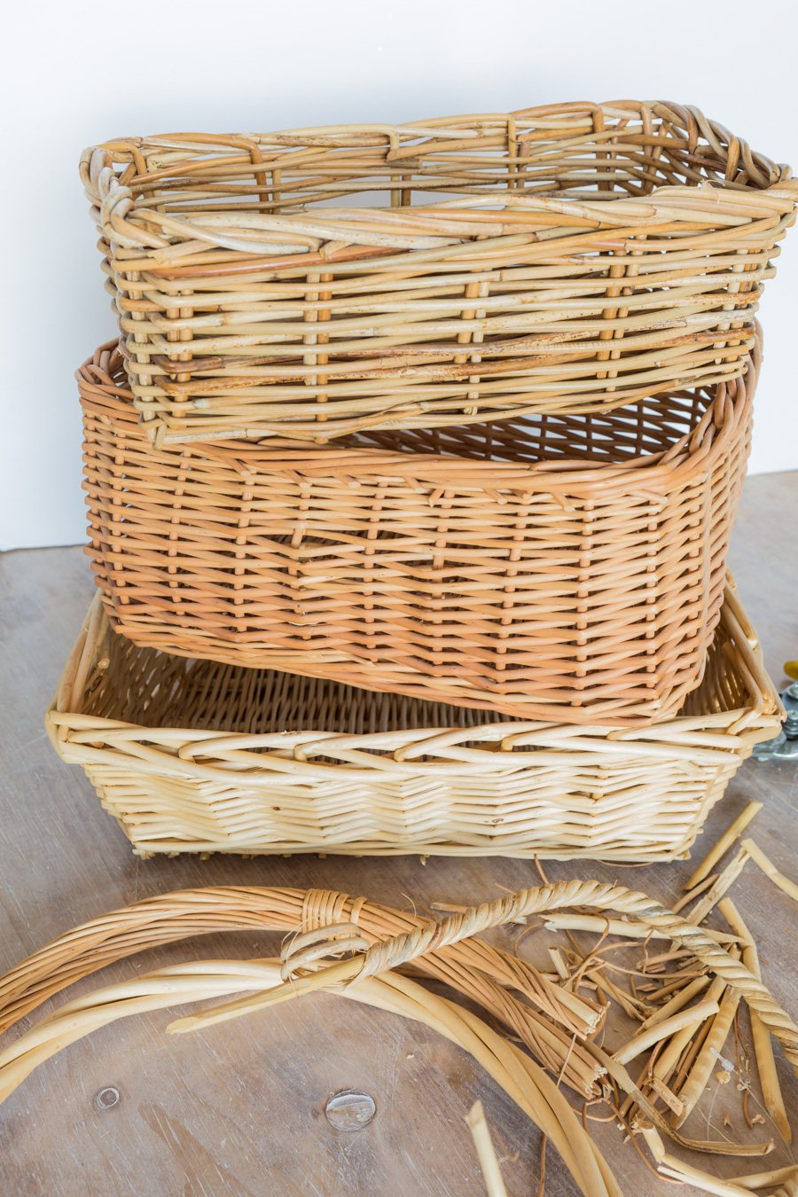 3 wicker baskets stacked on top of each other