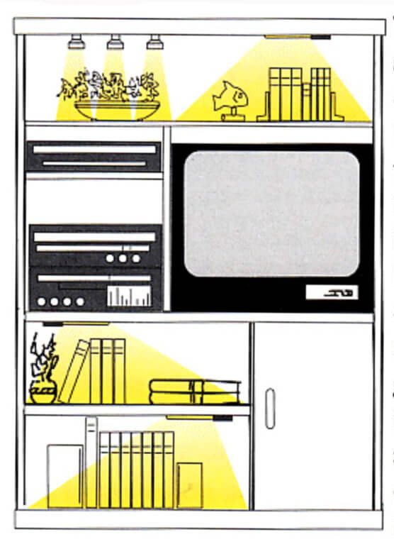 TV in open shelves and how to light the shelves without adding glare to the screen.
