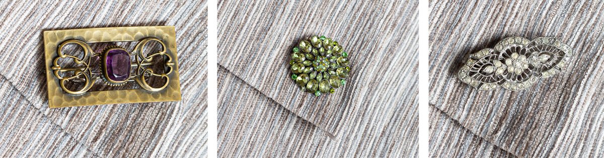 3 pretty pins on pillow cover flap.