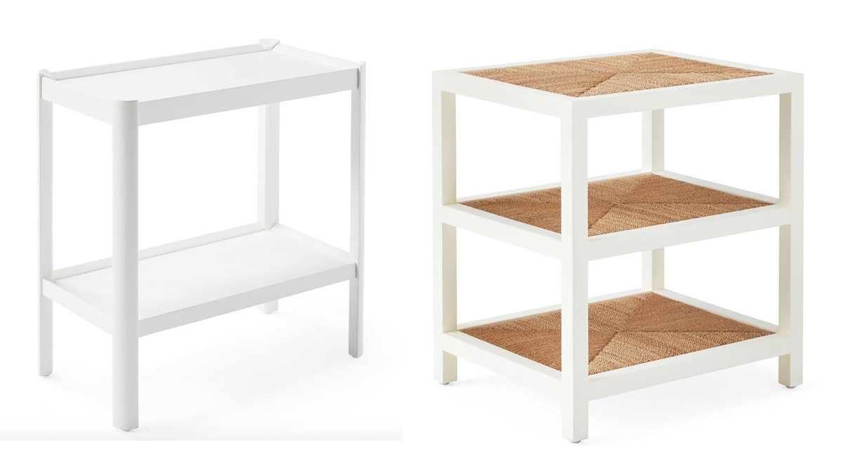2 white end tables from Serena and Lily
