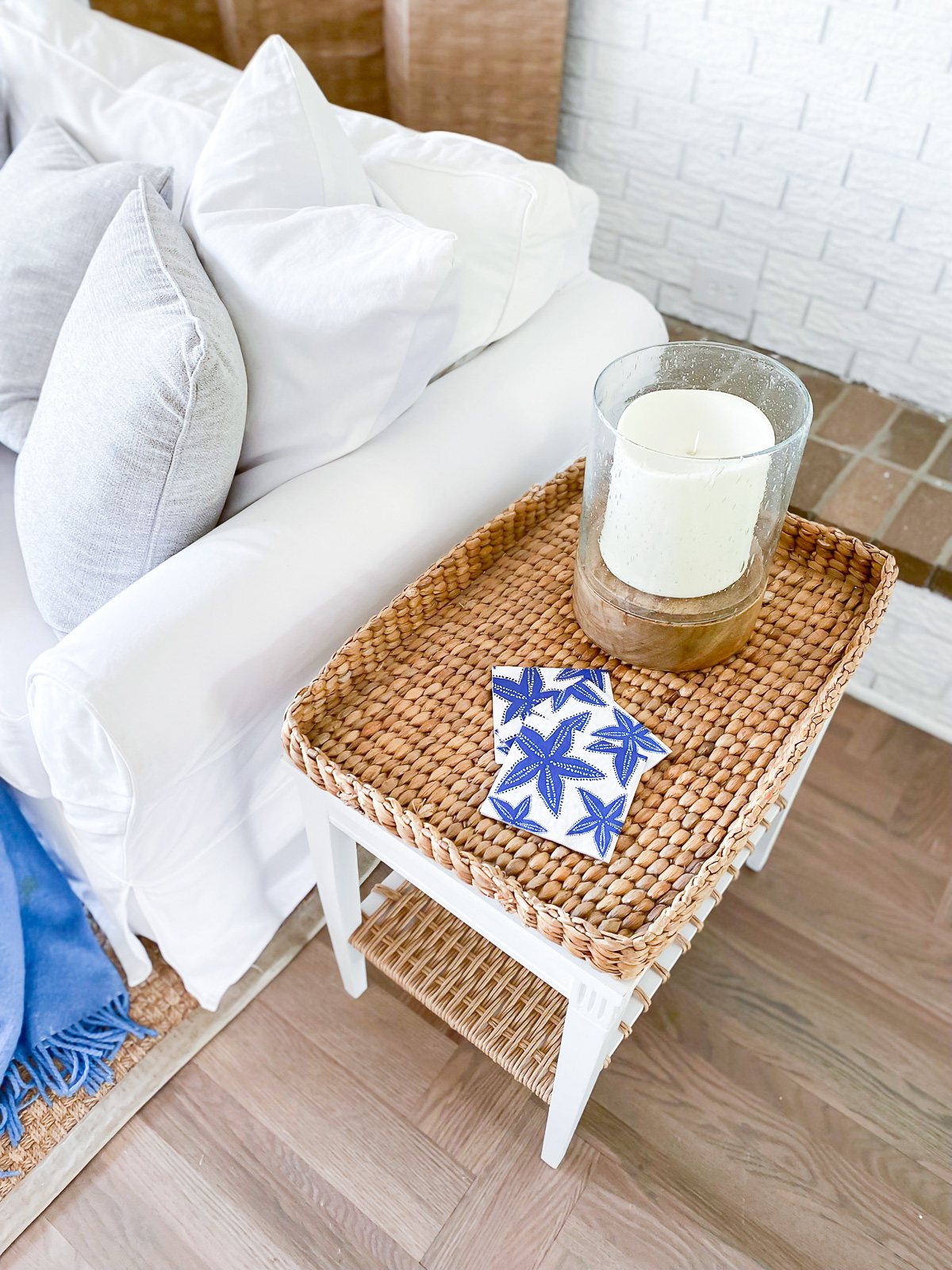 Birds eye view of woven end table