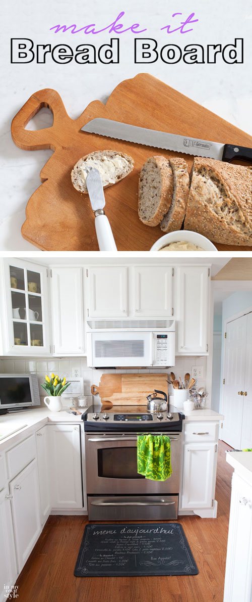 This wood bread board was made from repurposed wood from a broken wood desk. Free printable pattern to copy so you can make your own. | Oducu