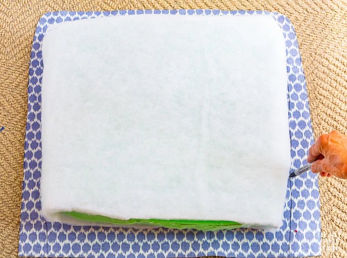 Tutorial showing how to make affordable DIY chair cushions