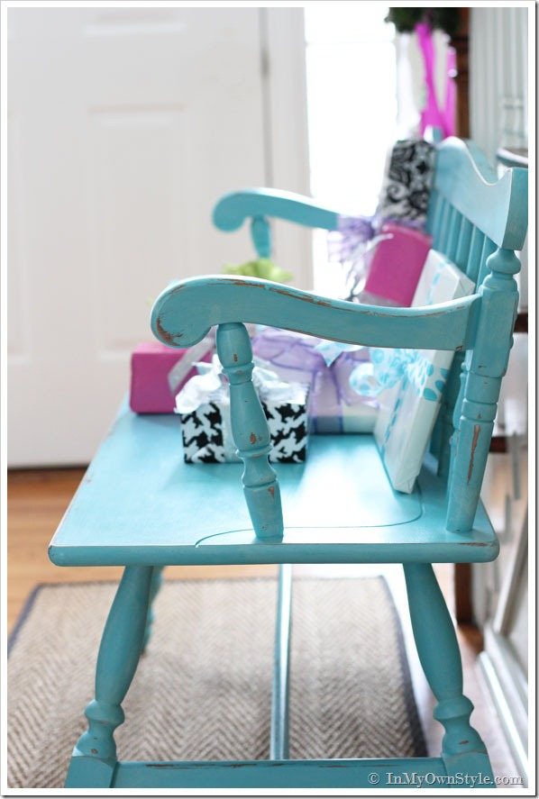 chalk painted bench sealed with Johnson Paste Wax