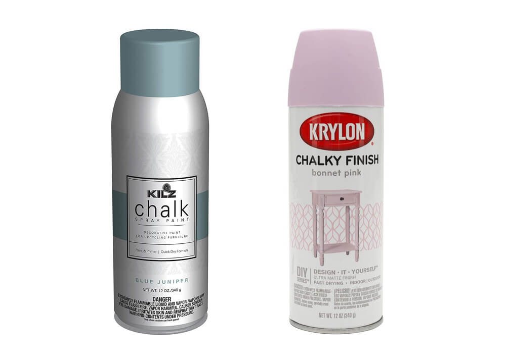 Two brands of chalk paint spray paint. KILZ and Krylon