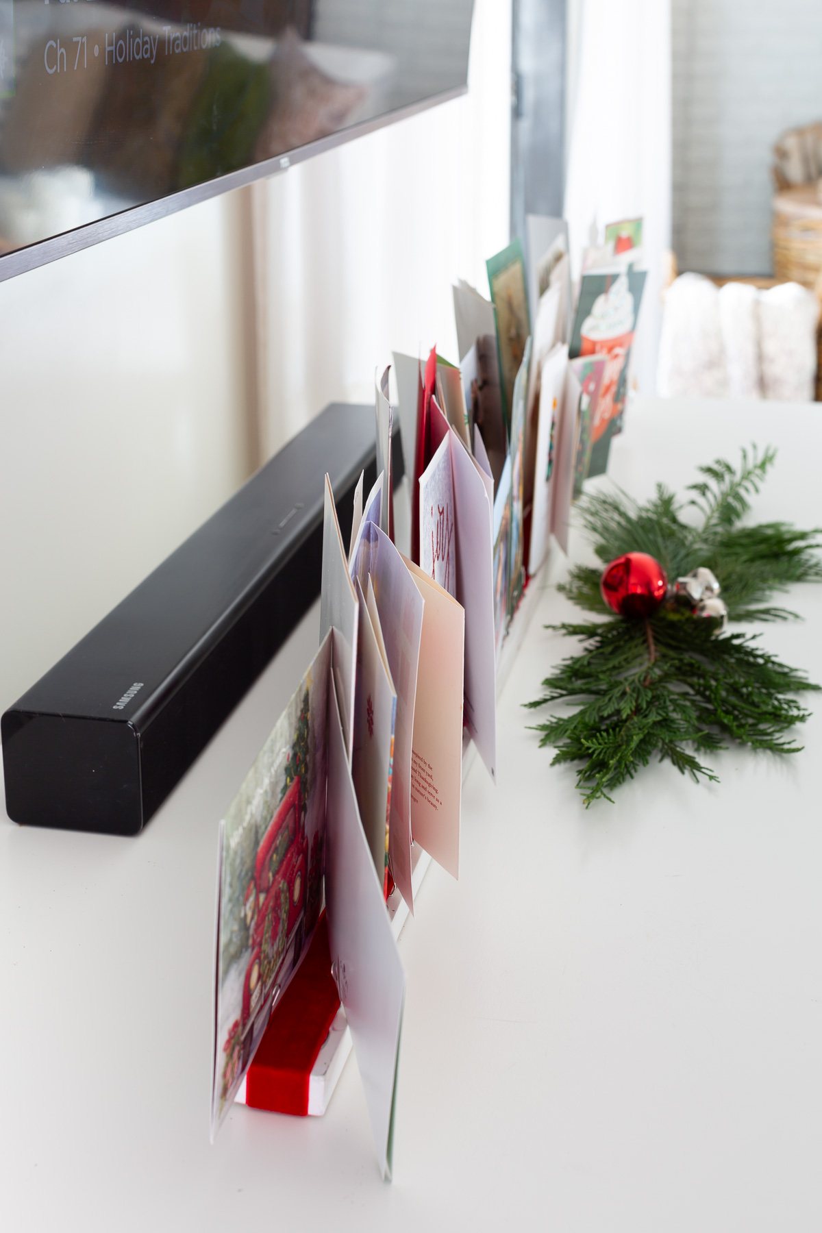 Side view of Christmas card holder.