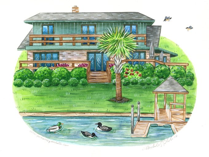 Lake House Custom Watercolor portrait by The Art of Michelle