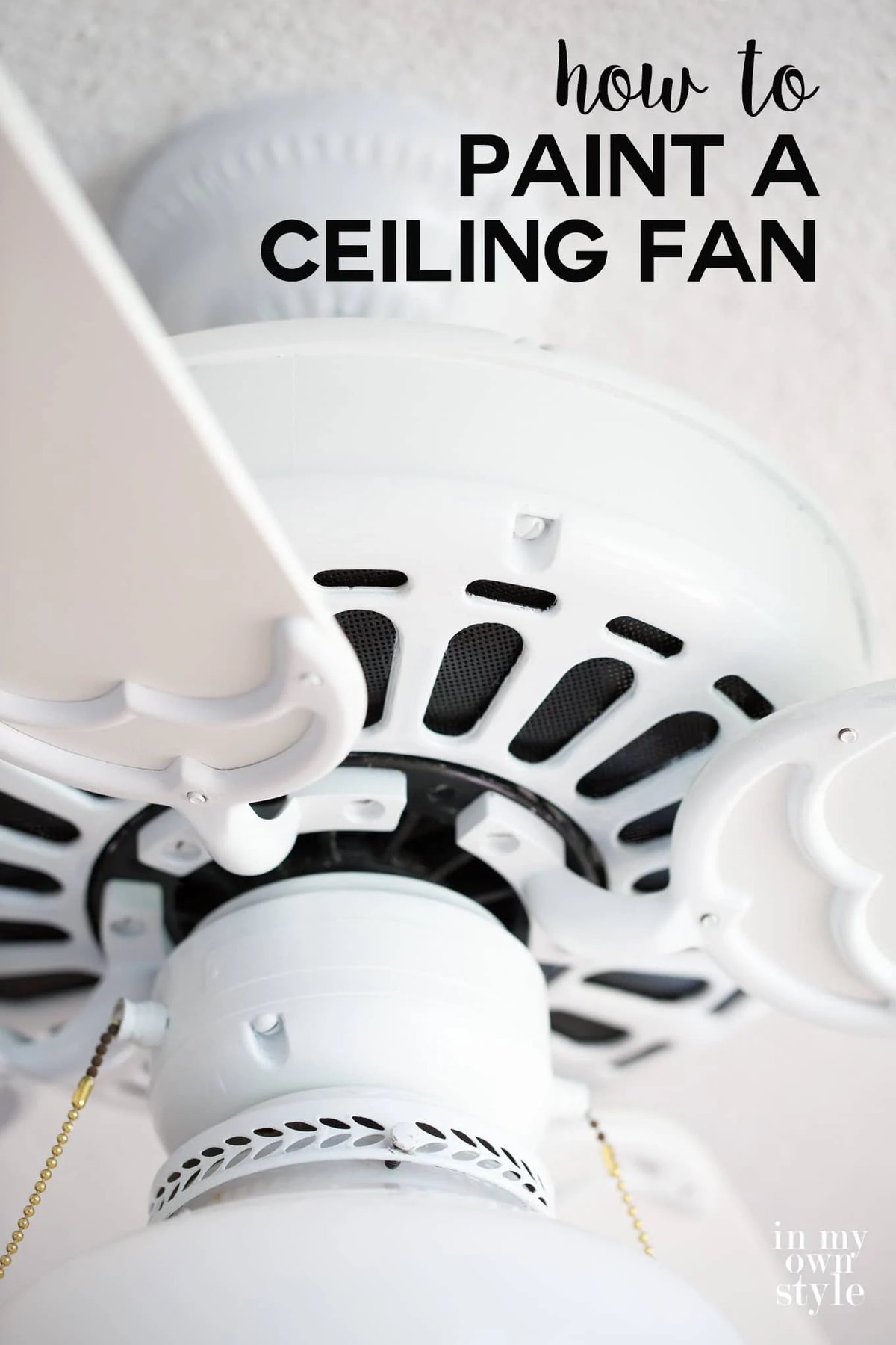 How to paint a ceiling fan without removing it from the ceiling. Step-by-step photo tutorial shows you how.