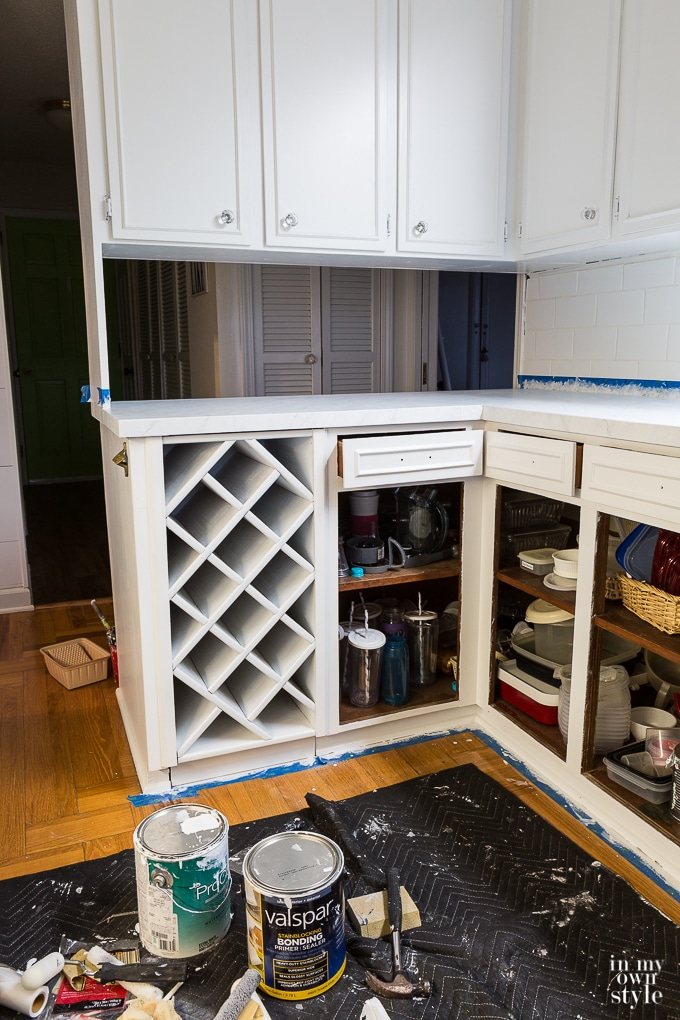 kitchen wine rack makeover with paint
