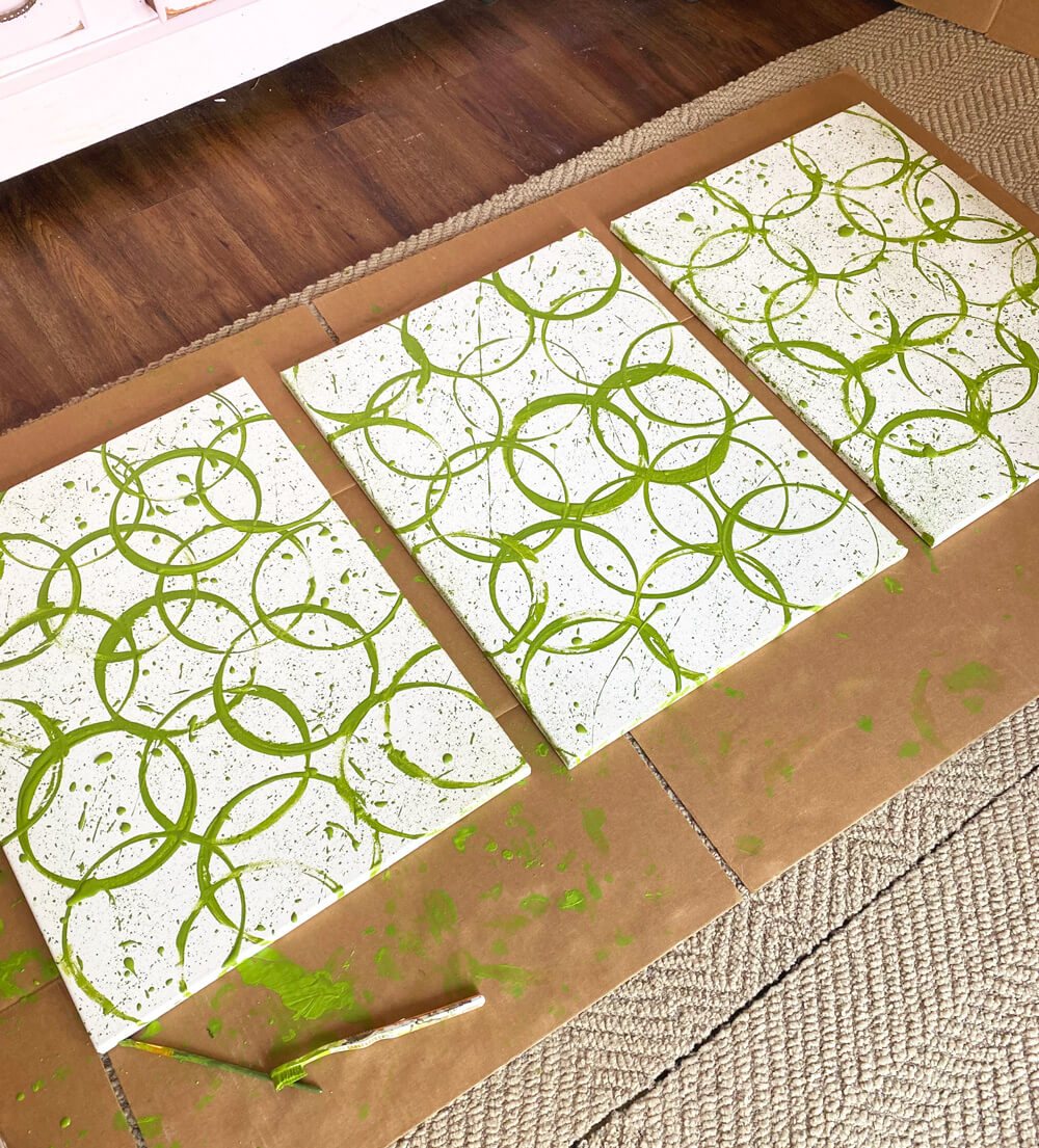 3 completed canvas connected circle art