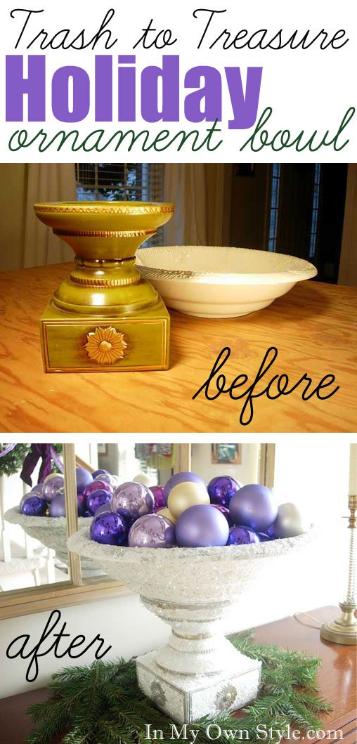 Christmas Ornament Bowl made from thrift store finds