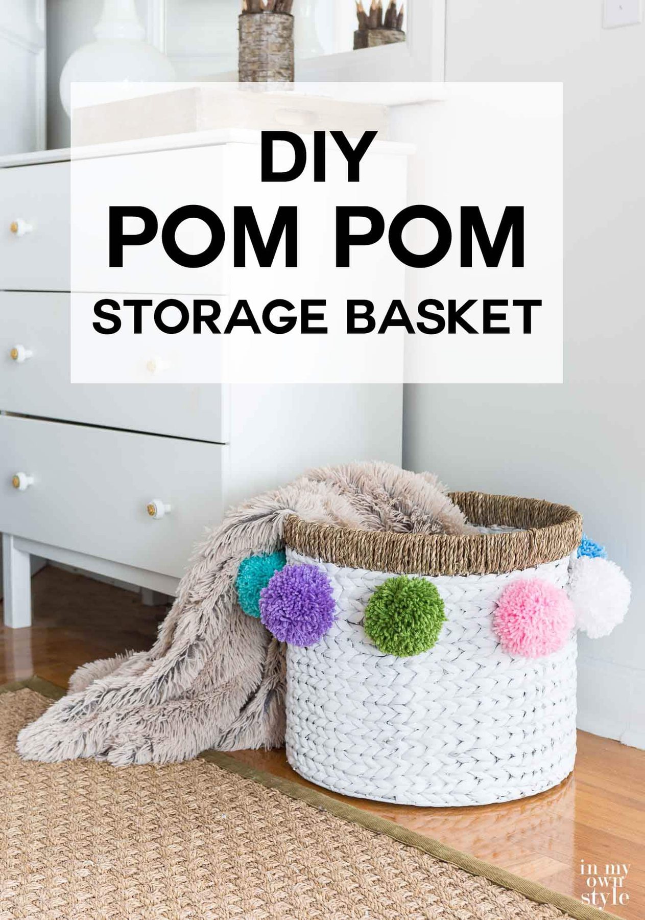 DIY Pom Pom Basket to make for decorative storage and home organization.