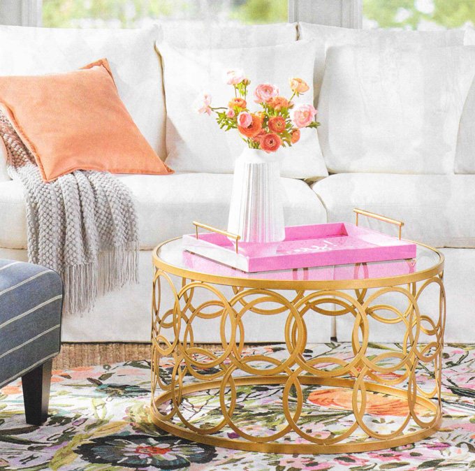 Grandin Road catalog table with pink tray