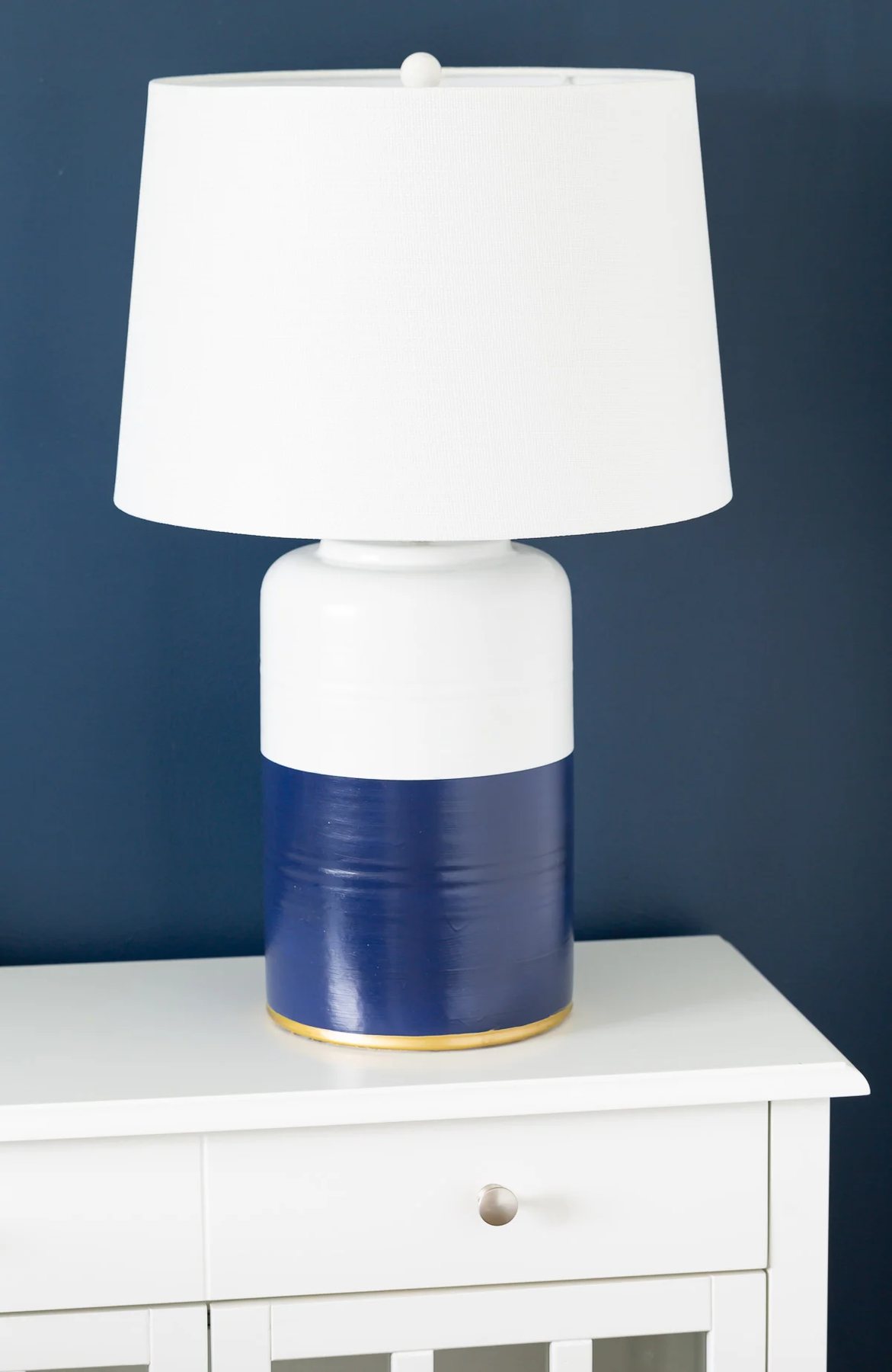 Serena and Lily copycat table lamp on white table.