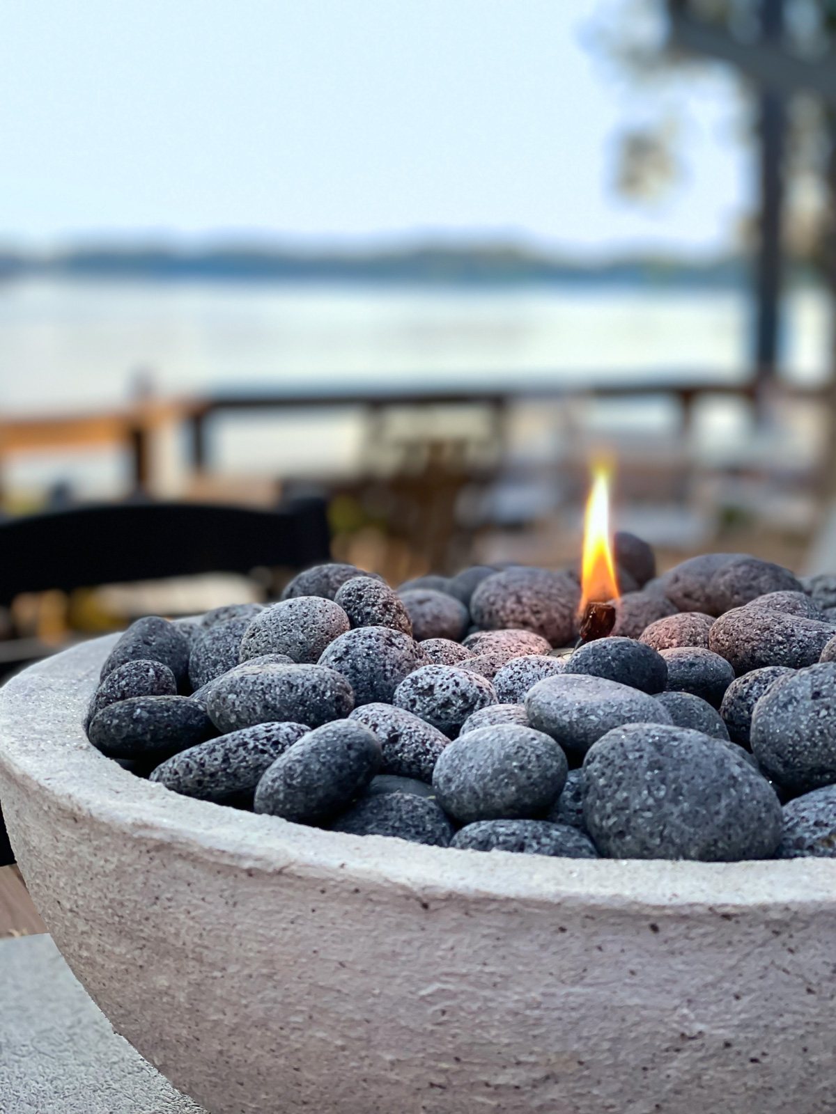 close up of lava rocks in DIY fire bowl