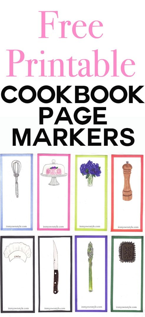 Free Printable Illustrated Cookbook markers for foodies and anyone who loves cookbooks and recipes.