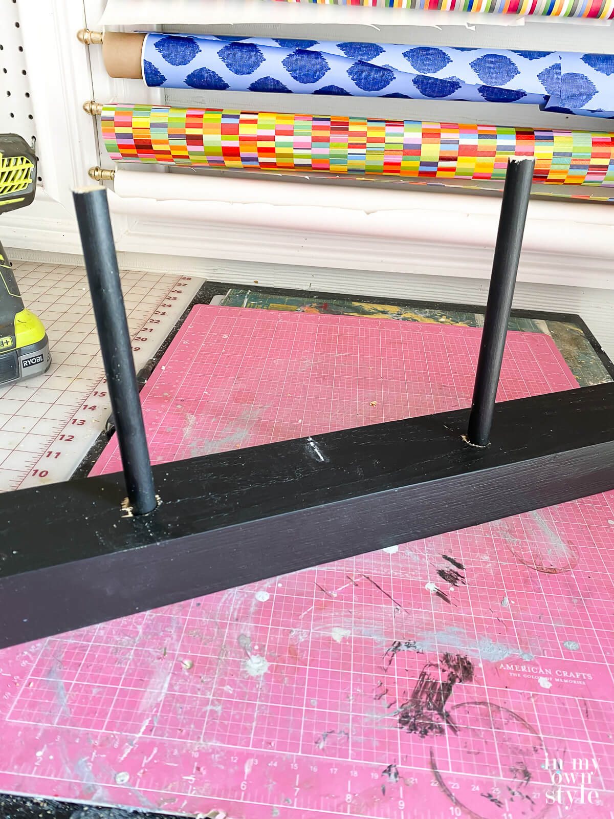 assemble wood stand to hold petrified wood slab
